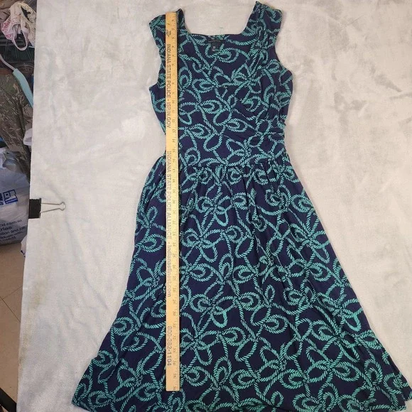 Lands' End Faux Wrap Dress Nautical Rope Pattern Jersey Sleeveless Navy XS - Picture 3 of 6